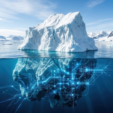 Massive Iceberg with Digital Network Beneath the Surface.