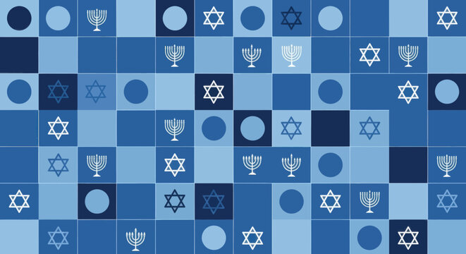 Hanukkah pattern with menorahs and stars of david