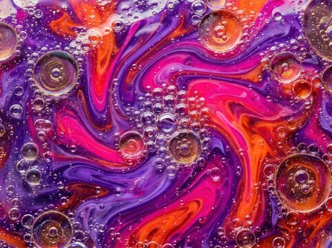 Vibrant Swirling Abstract Oil and Water Macro Photography.