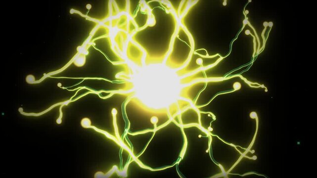 Luminous abstract cell branches with neon magenta and green dendrites in a procedural 3D animation crafted for concert stages and vj screen loops