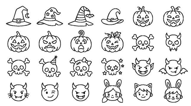 Hand drawn halloween holiday icons set with monochrome vector illustrations illustrations with illustrations