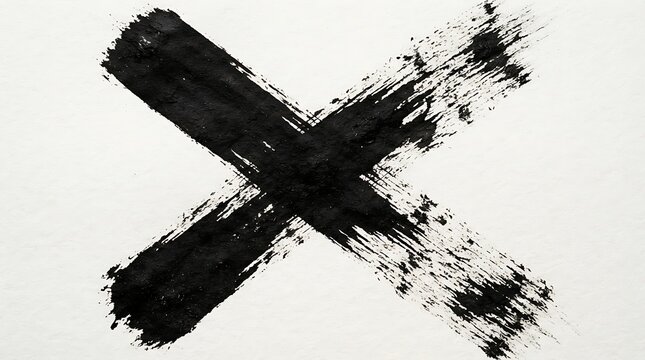 Abstract black ink brushstroke forming a bold cross shape on a white background expressive artistic texture and dynamic design element