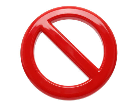 Glossy red prohibition symbol with diagonal line on transparent background