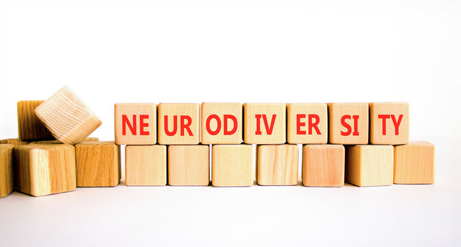 Neurodiversity word symbol. Concept word Neurodiversity on beautiful wooden blocks. Beautiful white table white background. Business science biological medical neurodiversity word concept. Copy space