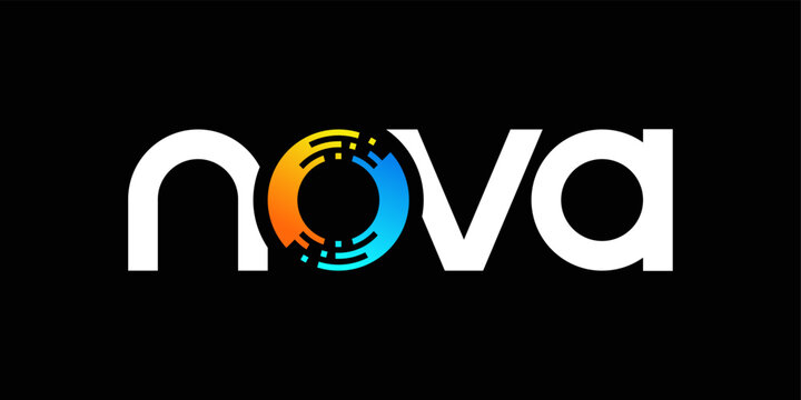 Typography text nova for digital data network technology logo design with word mark nova logo symbol icon