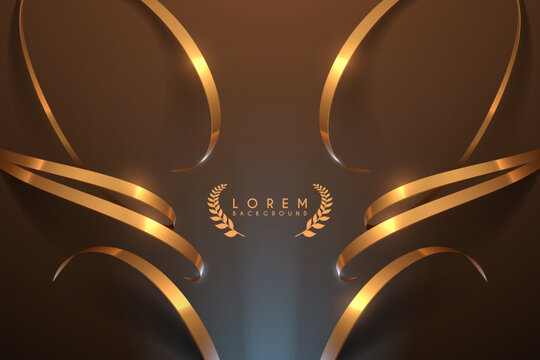 Golden ribbons background with light rays