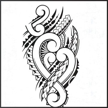 Polynesian tribal spiral tattoo vector illustration with traditional Maori koru patterns