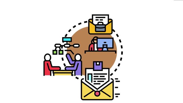 People interacting with digital documents and sending messages, the workflow of a modern business communication system and information exchange
