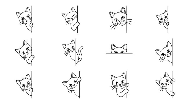 Cute cartoon cats peeking around corners