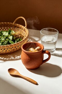 Minangkabau ginger tea serving 45 degree angle still life on white