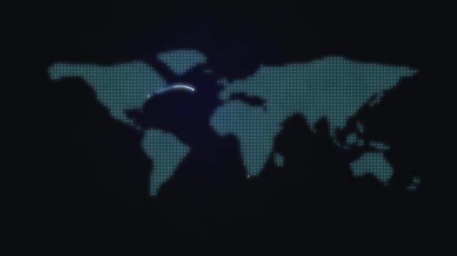 Glowing arc over a dot world map on deep navy seamless loop