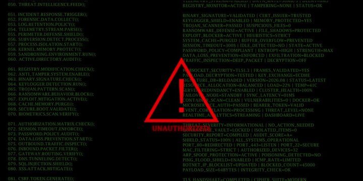 Unauthorized Access Cyber Security Warning Alert Animation with Red Triangle