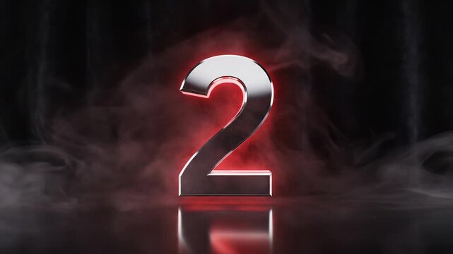 Metallic number countdown from five to zero with smoke and glitch effect