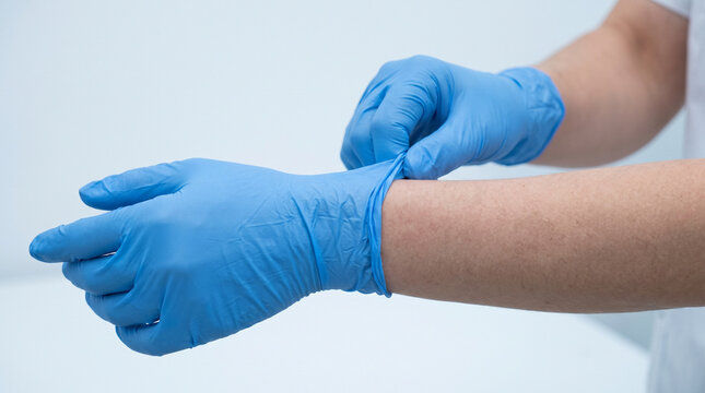 Sterilization and infection control, woman changing gloves cabinet
