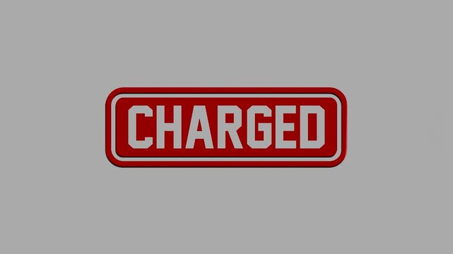 A 3d rendered glossy red button with the text charged isolated on a gray background