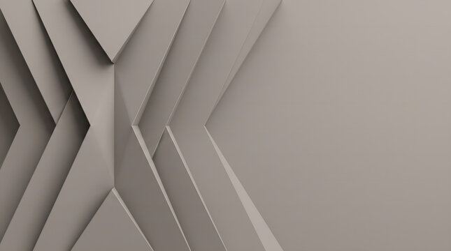 Abstract warm gray chevron layered geometric architectural wall background with right copy space for modern luxury real estate presentation corporate brochure cover and property banner