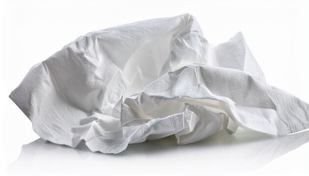 crumpled white tissue paper wrinkled disposable napkin isolated on white background