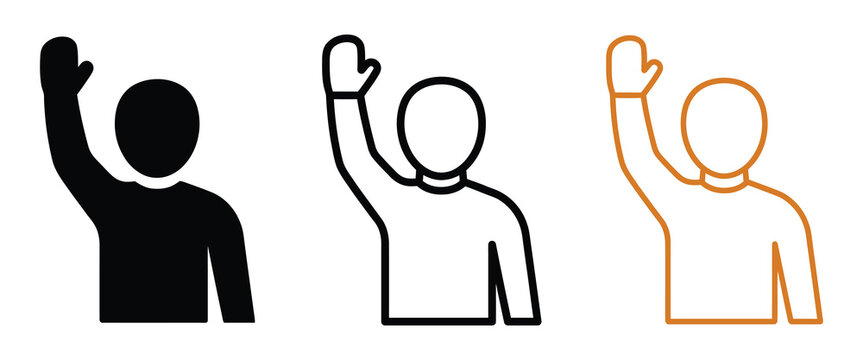 Person raising hand vector icon illustration in silhouette and outline style with illustration