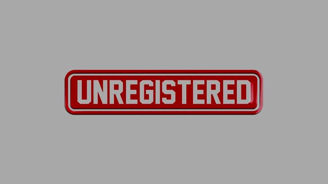 Glossy red 3d button featuring the white word unregistered isolated on a neutral grey background