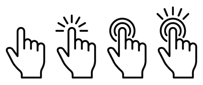 Set of touch screen tap and press finger gesture icons vector illustration with interface
