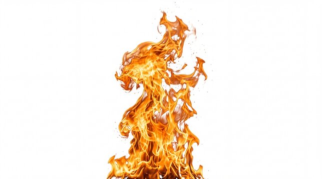 Vibrant orange flames flickering with intense energy and high temperature details isolated in a studio environment on white background