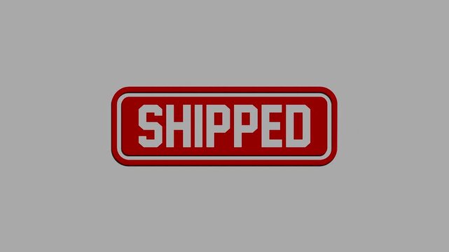 Glossy red 3d button featuring the word shipped for logistics shipping concepts