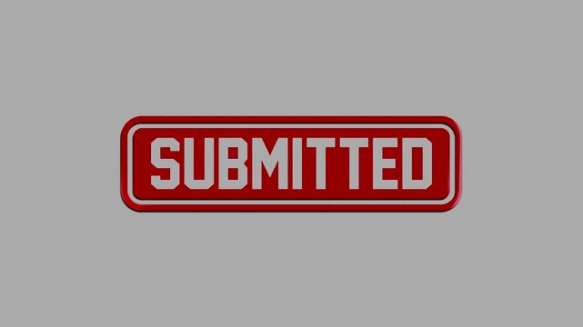 Glossy red 3D button with the word submitted isolated on a grey background