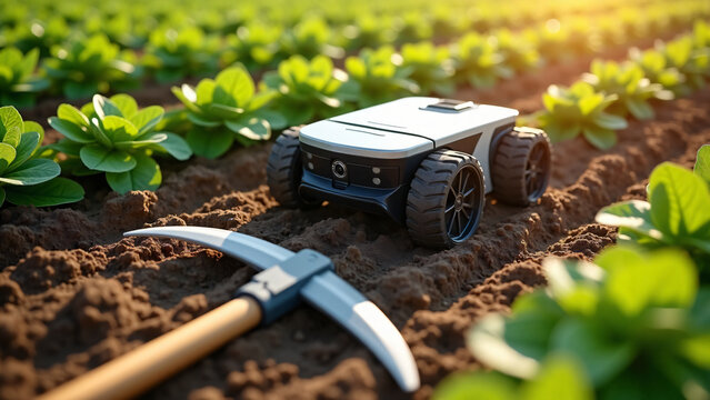 Scythe and Farm Bot in Sunny Field