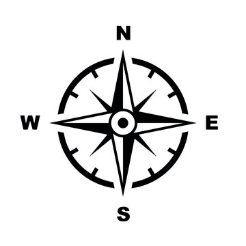 Compass vector icon with cardinal directions north south east west isolated on white background