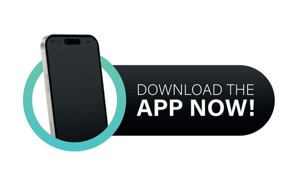 Download the app now banner template featuring smartphone mockup with blank black screen isolated on white background