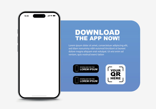 Mobile app download promotional banner template with blank smartphone screen. 