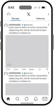 X Formerly Twitter Mobile App Post Interface Screen Design, Smartphone Screen Vector Mockup of Social Network App Home Feed. 