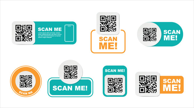Scan me QR code sticker collection set vector illustration isolated on white background