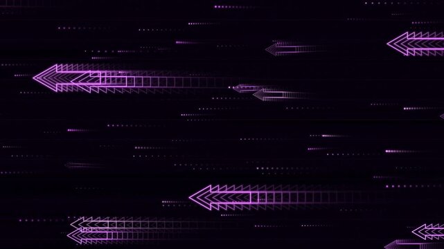 Purple neon arrows motion background, abstract digital speed lines technology concept