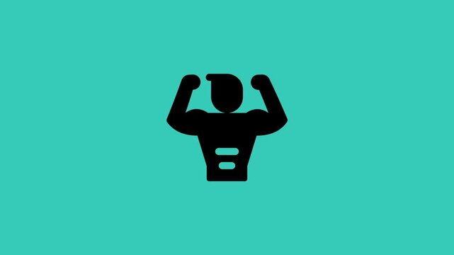 Strong Muscle Bodybuilding Icon Animation on Turquoise Background