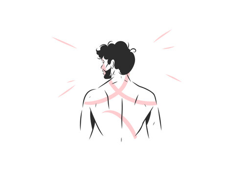 Man Back and Emotional State, Male Mental Health, Vulnerability, Inner Feelings and Psychology Hand Drawn Vector Illustration