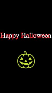 Happy Halloween text appears with pumpkin icon on black background holiday celebration.