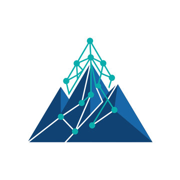 Digital Mountain Summit with Network Connections and Data Nodes Vector Illustration