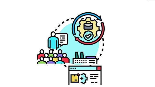 Business automation concept showing a cyclical process optimizing work, integrating technology, and enhancing productivity for teams and organizations