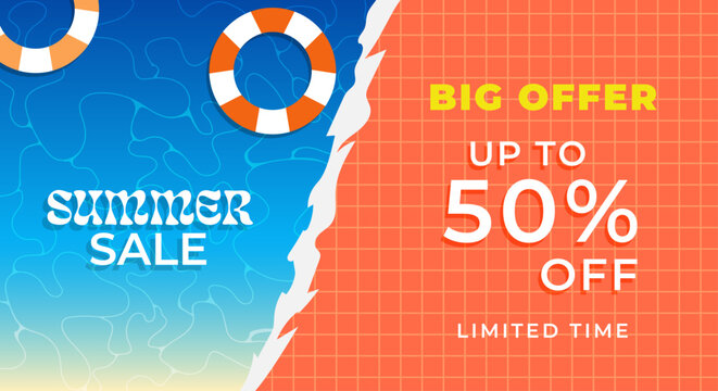 Summer Sale beach design. Background template, Sea and buoy illustration for limited time offer advertising