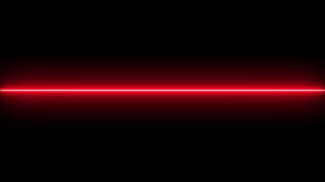 Horizontal glowing red laser beam line isolated on a solid black background