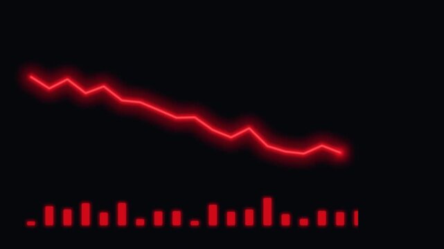 Market downturn neon chart falling with red arrow