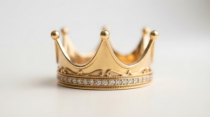 Golden crown resting on a white surface symbolizing royalty power leadership and success with a delicate jeweled band © Rafiqul islam