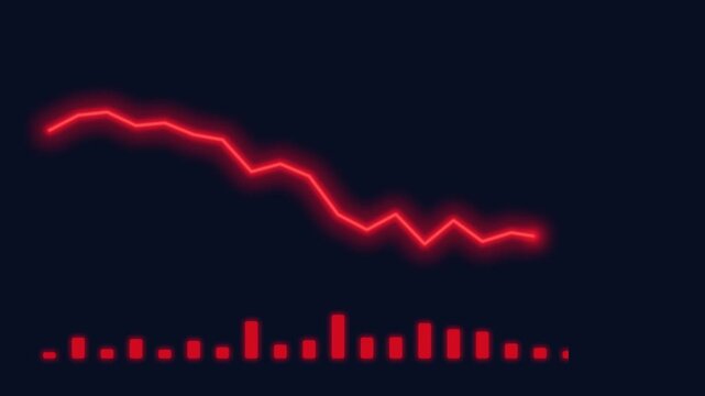 Glowing red chart falling over deep navy background