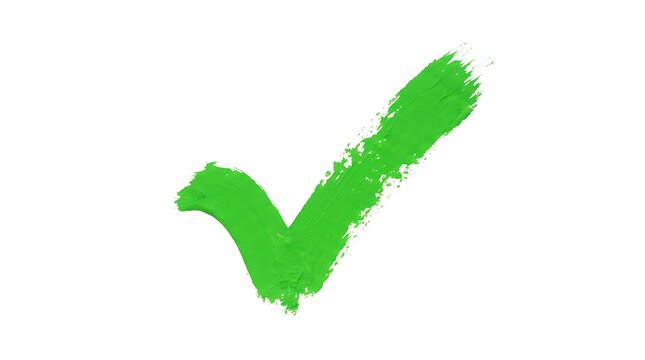 Bright green check mark brushstroke isolated on a white background symbolizing success confirmation and positive affirmation with vibrant color