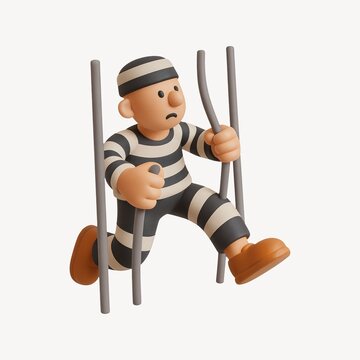 Cartoon prisoner escaping jail bars.