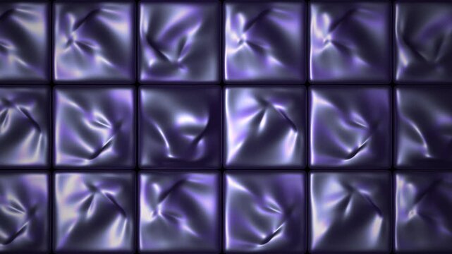 Abstract 3D background with purple metallic square tiles and liquid wavy texture animation