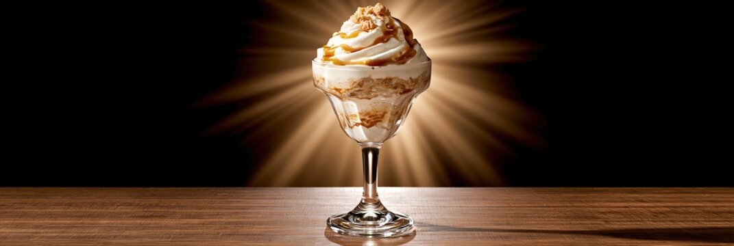 Decadent Caramel Sundae Dessert in a Glass with Whipped Cream and Crumble