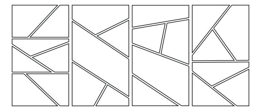Pop art template grid page frame for comic book, photo collage, poster, flyer. Set of blank collage grid manga comic storyboard layout panel template. Blank Comic book panel frame collection.