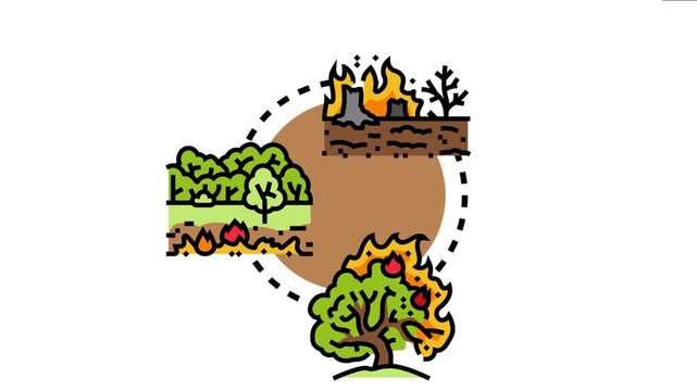 Global warming and environmental disaster creating a wildland fire burning vegetation, trees, and earth, causing destructive emergency and ecological crisis
